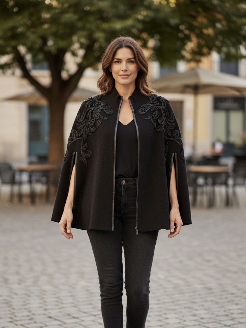 Chico's Black Embroidered Cape Sweater 🖤 NWT XS  Oversized